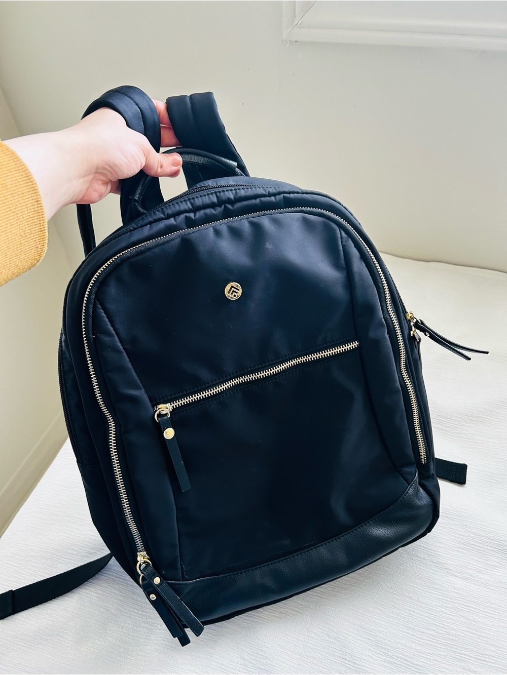 Black Nylon Backpack with Gold Hardware - Women